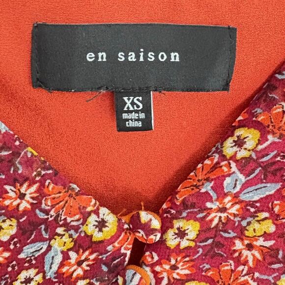 En Saison Burgundy Dress,Purple Floral Print Ruffled Boho Dress Romantic XS - Picture 2 of 7